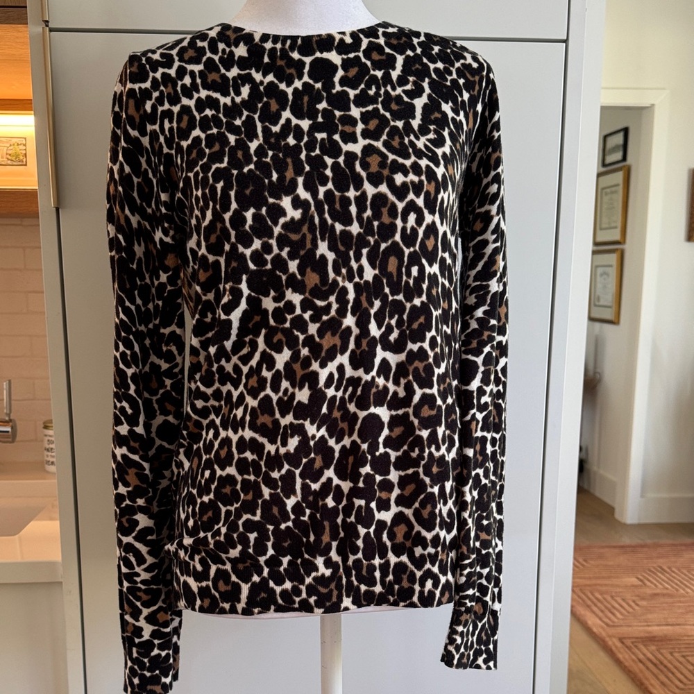 Leopard Print Long Sleeve Women's Cotton Knit Swester